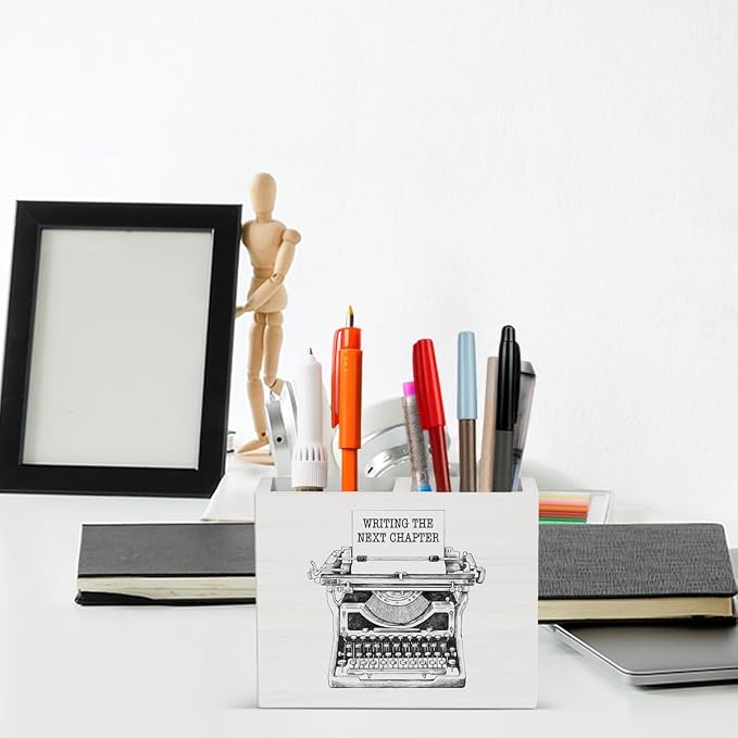 Writer Gifts for Authors Women Men Writer Office Decor Writing the Next Chapter Wooden Pencil Holder desk decor for Office Home Holder2827