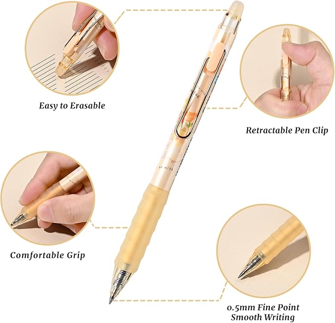 M&G 12Pcs Cute Erasable Gel Pens, 0.5mm Fine Point Retractable Pen, Smooth Writing Quick Dry Black Ink Pens for School Office Home Supplies (Black Ink)