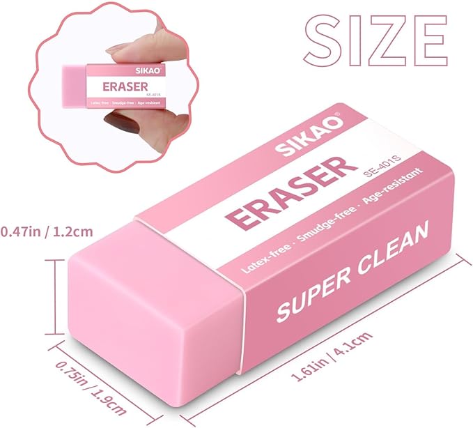 Pink Erasers, 12 Pack Block Pencil Erasers – Smudge-Free Latex-Free Cute Erasers for Kids & Girls, School Supplies, Clean Erase for Homework, Journaling & Drawing