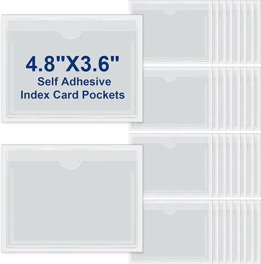 Chinco 30 Pcs Self Adhesive Pockets, Bin Labels for Storage Bins, Clear Pocket Label Sleeves, Plastic Index Card Holder with Top Open for Organizing Bins Box Drawer(3.6 x 4.8 Inches)