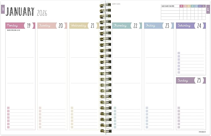 TF Publishing 2026 Pink Pretty Petals Medium Weekly Monthly Planner with 12-Month Calendar Grid and Task Tracker - Vertical Weekly Schedule Planner with Habit Tracker and Stickers - 6.5in x 8in
