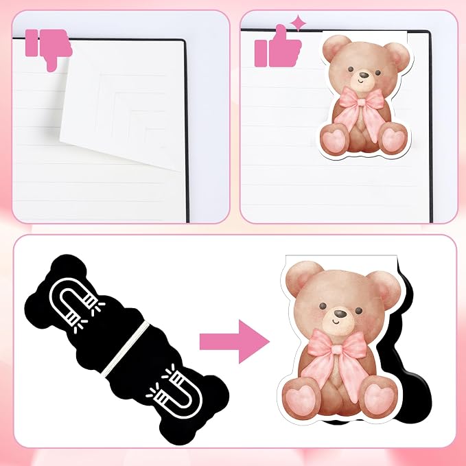 Pink Coquete Bows Magnetic Bookmarks - Wxiben 12 Pcs Pink Bow Magnetic Bookmark Strawberry Bear Book Mark Magnets Cowgirl Boot Book Markers Page Clip Gift for Teen Girls Book Lovers Students Reading