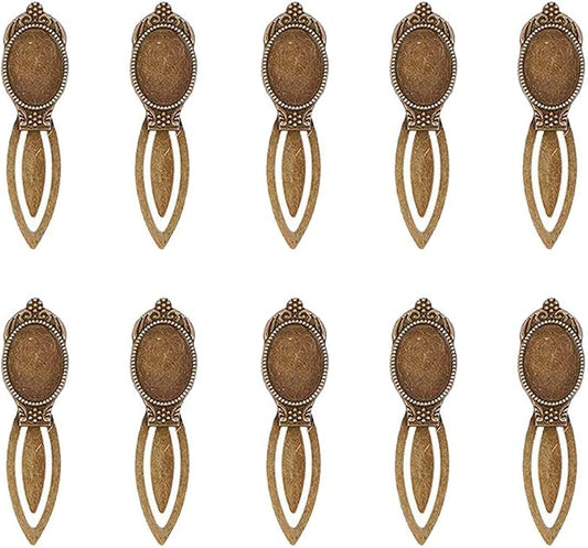 FASHEWELRY 10Pcs Antique Bronze Bookmark Pendant Blank Tray 25x18mm Oval Bezel Base Cabochon Setting Charms