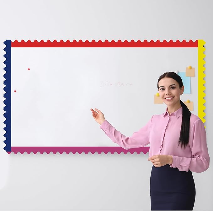 Qeeenar 24 Pcs Colorful Scalloped Magnetic Borders for Classroom Whiteboard Waves Magnetic Strips Bulletin Board Borders School Classroom Chalkboard Trim Decorations