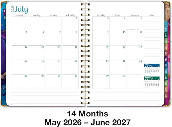 HARDCOVER Academic Year 2026-2027 Planner: 14 Months (May 2026 Through June 2027) 8.5"x 11" Daily Weekly Monthly Planner Yearly Agenda. Bookmark, Pocket Folder and Sticky Note Set (Pink Purple Marble)