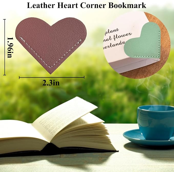 Meiqils 8Pack Faux Leather Heart Bookmarks, Cute Corner Page Markers for Reading Women, Kids, Teachers, Students, Book Lovers, 8pcs in
