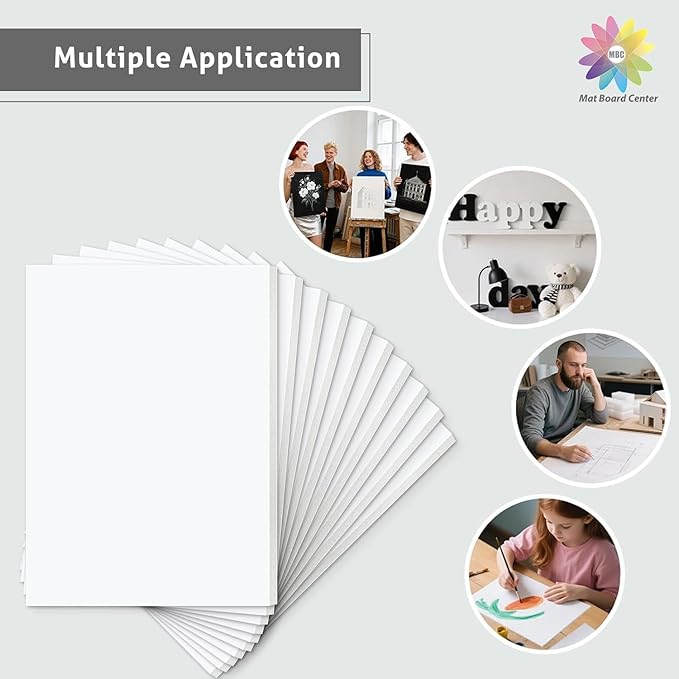Mat Board Center, Pack of 10 8x10 Foam Board, 1/8" Thick, Lightweight White Foam Core Boards for Photo Mounting, Display and Craft