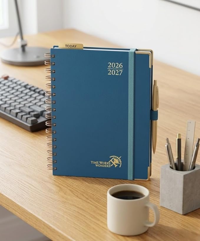 POPRUN 2026-2027 Academic Year Weekly and Monthly Planner Calendar,Jul 2026 - Jun 2027，6.25" x 8.5",Daily Agenda Book & Appointment Book with Hourly Schedule, Tabs, Hardcover, School and Office Supplies - Night Sky Navy Blue