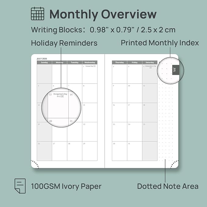 POPRUN Pocket Planner 2026-2027, Purse Size-4" x 6.25", Pocket Calendar (July 2026-June 2027) for Purse, Academic Small Weekly Planner with Hourly Slots, Leather Soft Cover, 100GSM - Blue