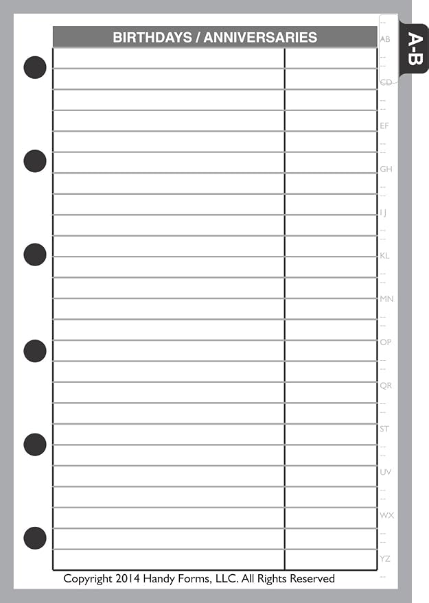 Pocket Size Name & Address Refill, Sized and Punched for Pocket Notebook (3.25" x 4.75")