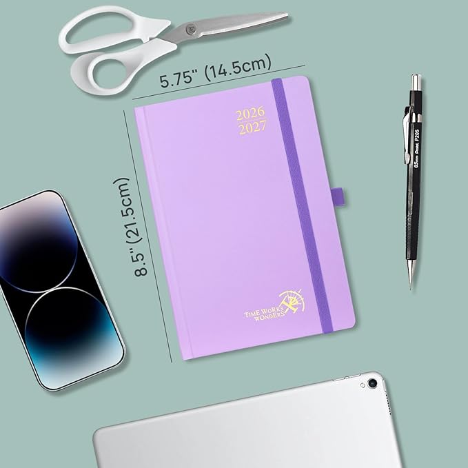 POPRUN 2026-2027 Daily Planner One Page Per Day (Medium - 5.75" x 8.5") - Academic Calendar Book(July 2026 - June 2027), 2026 Day Appointment Book with Pen Holder, Hardcover - Orange