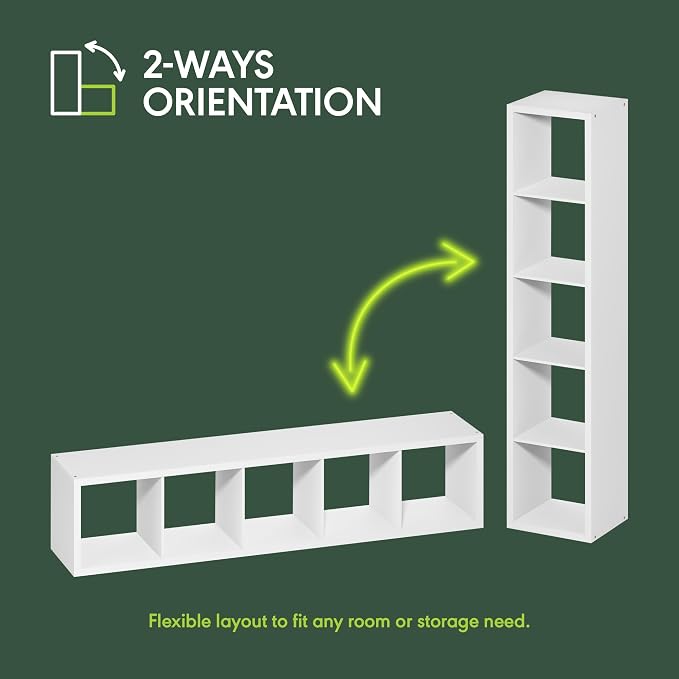 Furinno Cubicle Book Shelf, 5-Cube Bookshelf, Extra Thick Horizontally & Vertically Reversible Bookcase with Open Back, 14.6" x 16" x 72", for Living Room, Bedroom, Home Office, Black Dark Oak