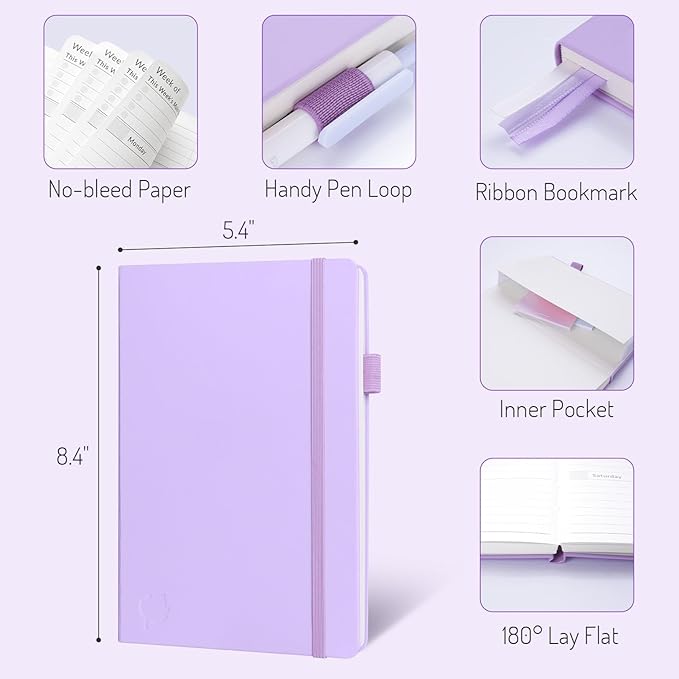 Undated Weekly Planner for 2026, Forvencer Simplified Weekly & Monthly Calendar Planner, Cute Daily Organizer Notebook, Agenda Journal to Track Goals & Tasks, Start Anytime, A5 Size, Lilac