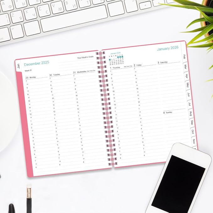 2026 Appointment Book & Planner - Hourly Planner from January 2026 to December 2026, Weekly Appointment Book 2026 with 30-Minute Interval, 6.4" x 8.5", Pink