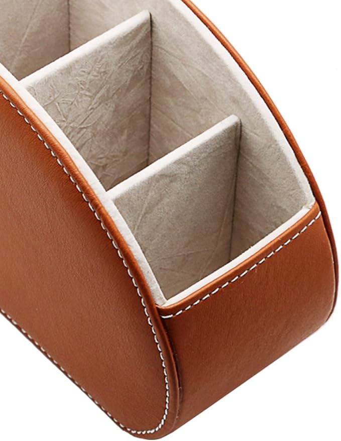 Remote Control Holder Organizer - Table Desk Leather Storage with 5 Spacious Compartments (Brown)