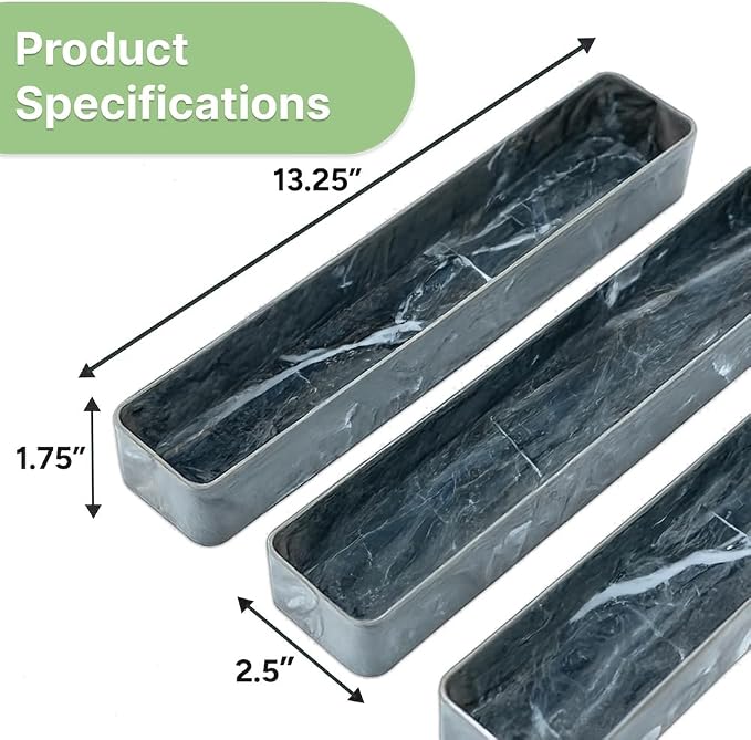 Best Kept | Pantry Organizer | Plastic | Shower Shelves | Makeup Brush Organizers | 3-Piece Grey Marble Trays
