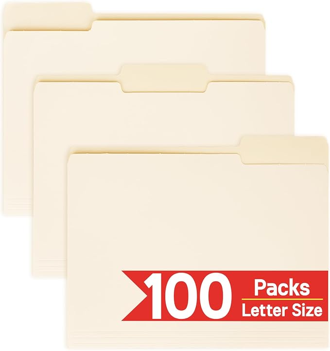 100 Packs Manila File Folder,Manilla Folder 8.5x11,1/3 Cut Tabs Folder for Office,School and Home,Organizer File Folder Letter Size
