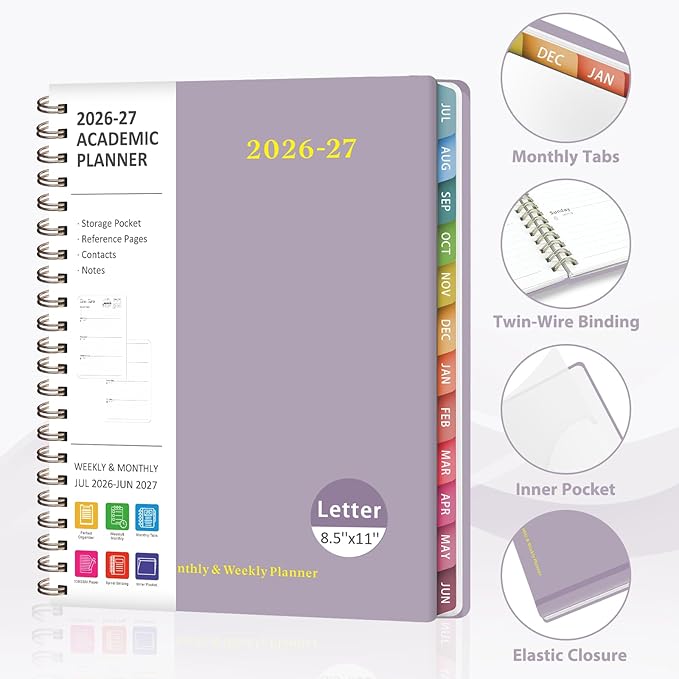 Planner 2026-2027, Weekly and Monthly Academic Year Calendar Planner, July 2026 - June 2027, Daily Agenda Book for Office School Supplies, Letter Size(8.5'' x 11'')