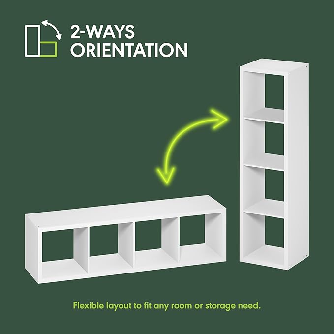 Furinno Cubicle Book Shelf, Vertical 4-Cube Bookshelf, Extra Thick Horizontally & Vertically Reversible Bookcase with Open Back, 14.6" x 16" x 58", for Living Room, Bedroom, Home Office, Sage Green