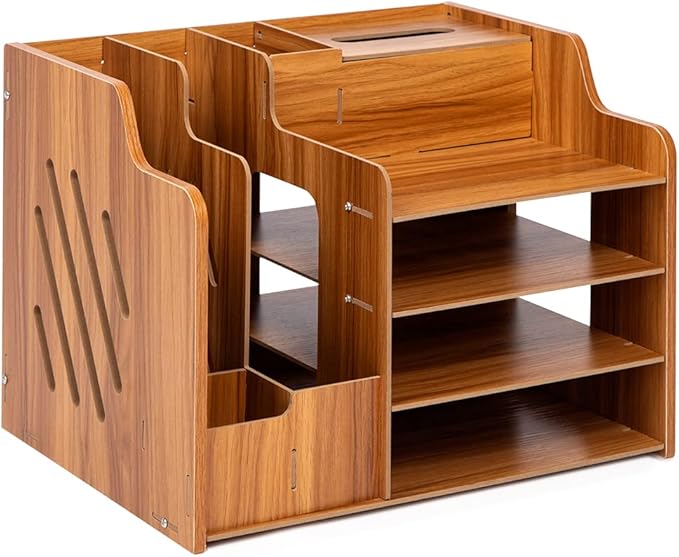 Wooden Desk Organizer - Multifunctional Home Office Art Supplies Organizer - Easy to Assemble (Light MDF Panel)