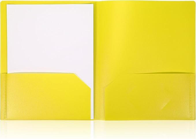 1 Pcs Heavy Duty Plastic Folders 2 Pocket File Folder Fit Letter Size for Home Office School Communication Presentation Report Sheet Protectors (Yellow)