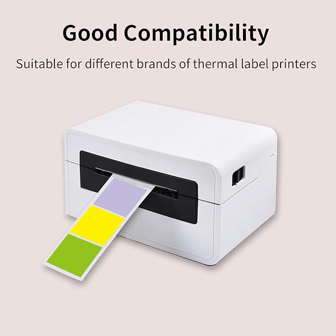 1.5 Inch Square Thermal Label Printer Stickers, Self-Adhesive Direct Thermal Labels Stickers, Waterproof/Perforation Line Design- 500 Sheets/ 5 Colors