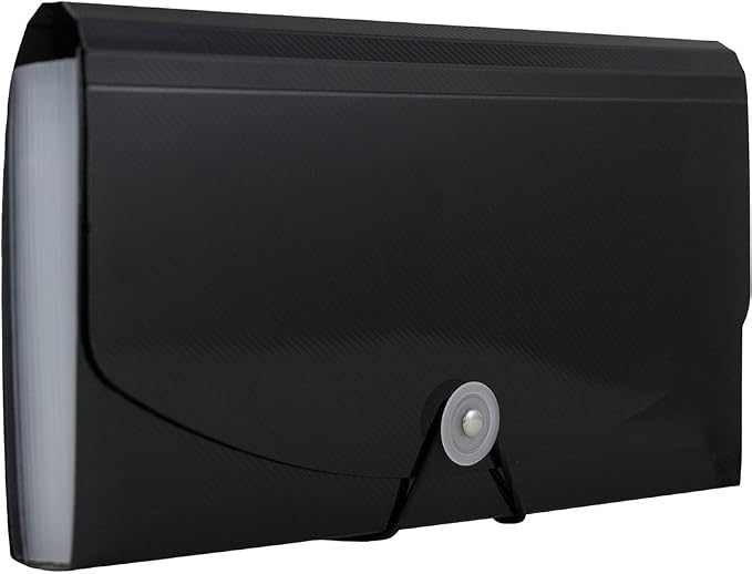 JAM PAPER Accordion Folders - 13 Pocket Plastic Expanding File - Check Size - 5 x 10 1/2 - Black - 2/Pack