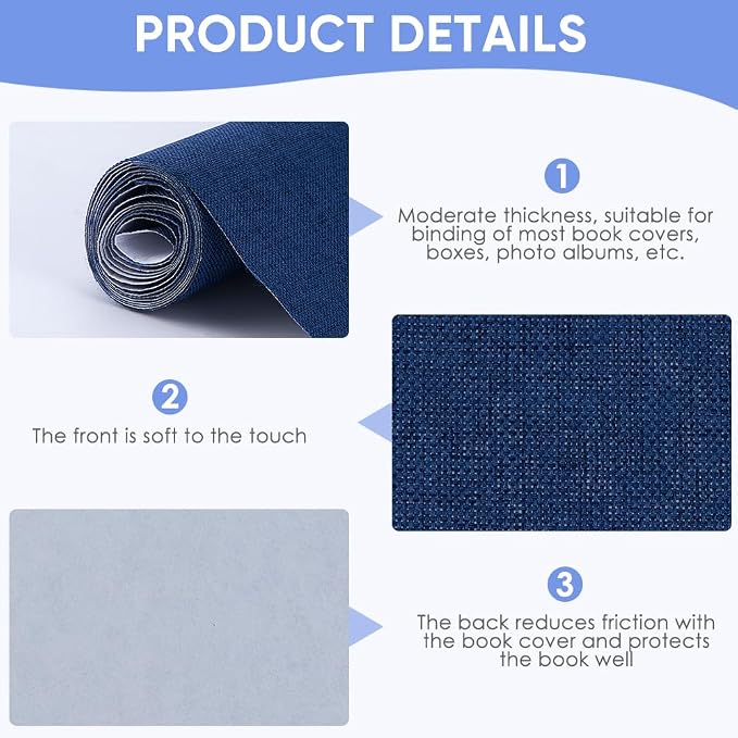 CRASPIRE 51 x 11.8 Linen Book Cloth Sailor Blue for A4-A8 Book Binding Fabric Surface Paper Backed Bookcover Album Scrapbooking Archival DIY Covering Protector Bookcloth Bookbinding Supplies