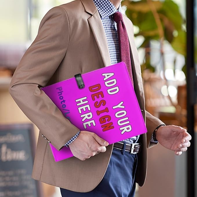 Personalized Padfolio Clipboard Folder Add Your Own Logo Text Text, Custom Leather Portfolio for Men Women with A4 Size Clip Board, Fuchsia