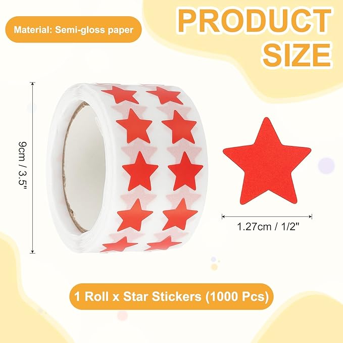 PATIKIL Star Stickers Roll 1/2", 1000 Pcs Self-Adhesive Reward Stickers Star Labels for Behavior Chart Classroom Teacher Supplies and DIY Craft, Red