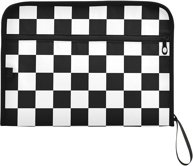 ALAZA Black White Checkered Plaid 13 Pocket Expanding File Folder with Labels, Accordion File Folder File Organizer Letter A4 Paper for Office School Student