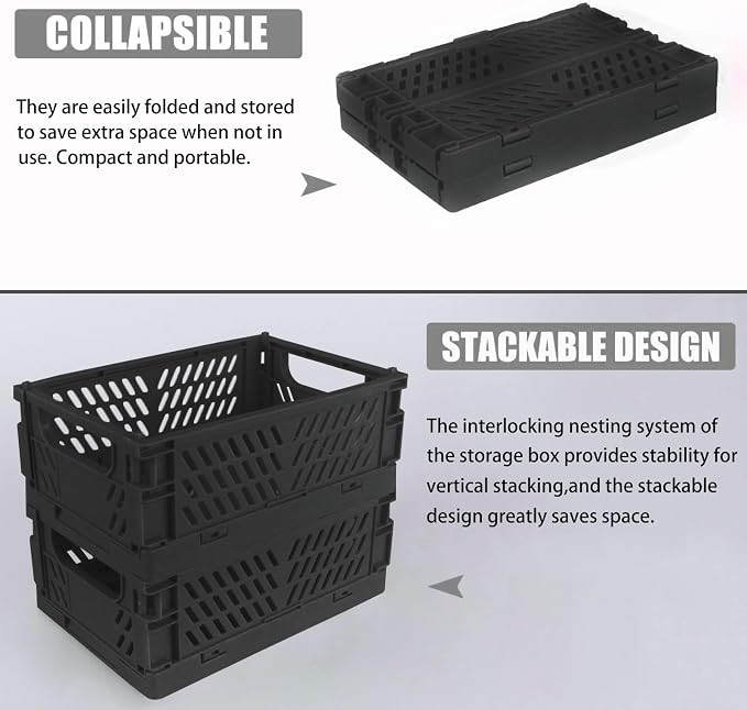 Tixill 2-Pack Mini Foldable Plastic Storage Box Mini Plastic Baskets for Organizing and Storage for Home Kitchen Bedroom Bathroom Office. (Black, 5.9x3.8x2.2)