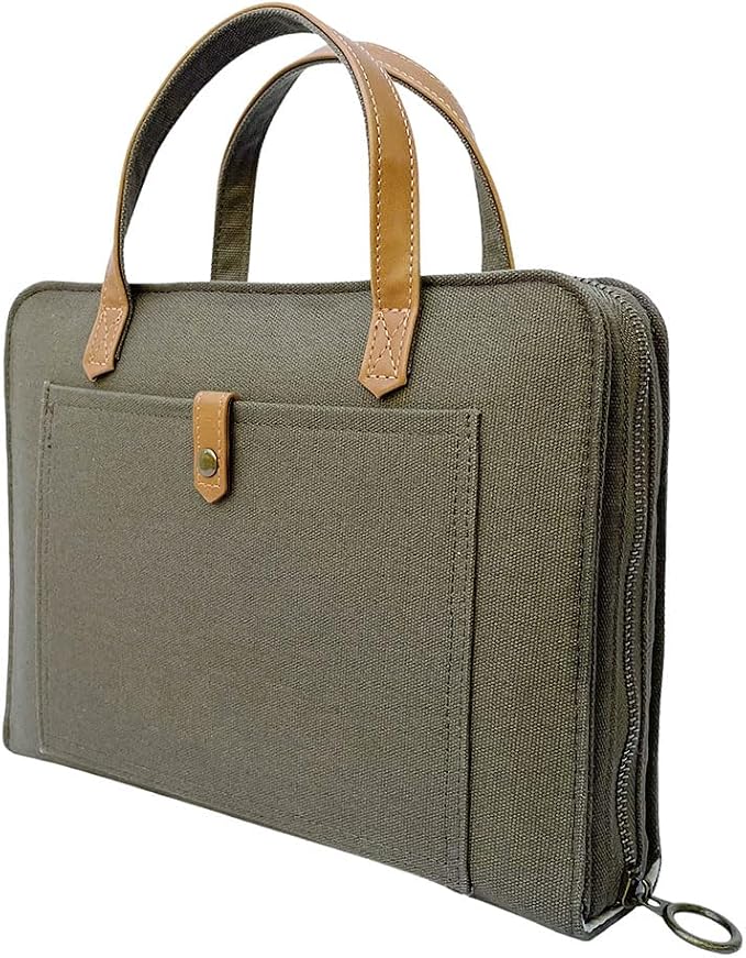 Bible Cover for Women by Bekah Rose | Canvas Case with Leather Handles, Purse Style Bible Bag with Zippered Closure and Snap Pocket (Olive Green, Medium Bibles)