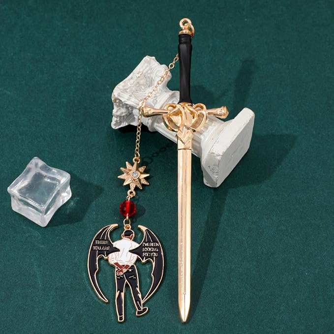 Stainless Steel Acotar Bookmark with Tassel, Acotar Inspirational Creative Moon Mountains Text Book Marks for Reading Women Men Collection, Books Accessories (Azriel)