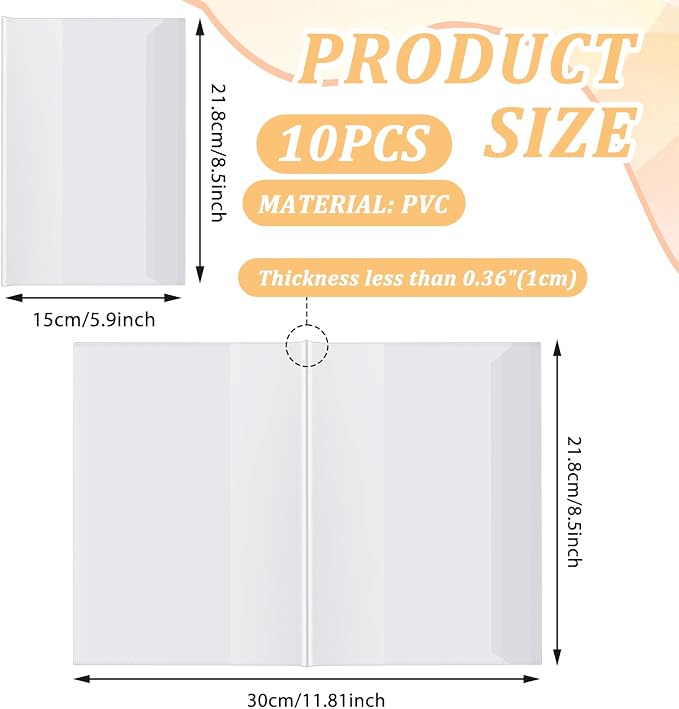 10pcs Clear A5 Book Covers Plastic Exercise Books Covers Waterproof Plastic Sleeves Transparent Slip on Book Cover for Home Office Books (8.5 * 5.9 Inch)