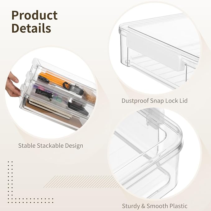 ZALIR 3PCS Plastic Storage Bins with Lids, Portable Stackable Clear File Box, Art Supply Storage Organizer, File Document Storage Boxes with Latches for Organizing A4 Paper, Letters and Crafts