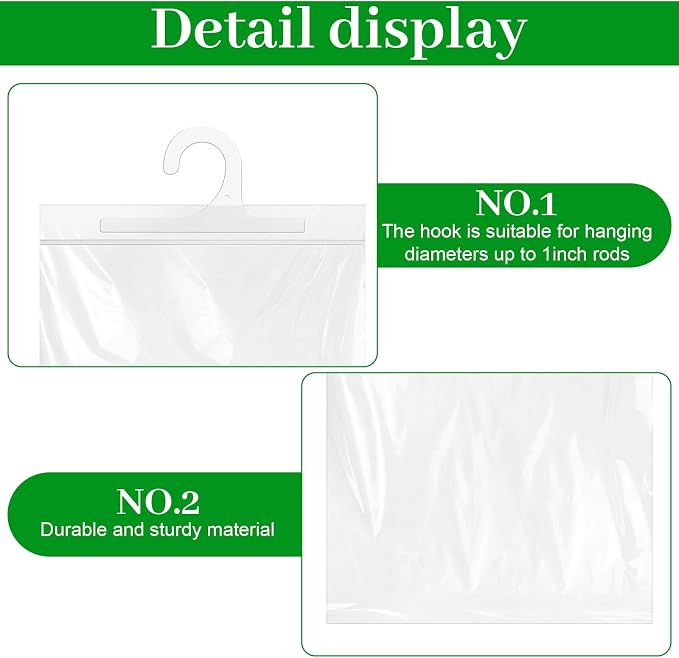 40 Pack Hanging Storage Bags, Large Hook Clear Plastic Bags for Classroom, Library, and Pharmacy Use (13 x 15 Inch)