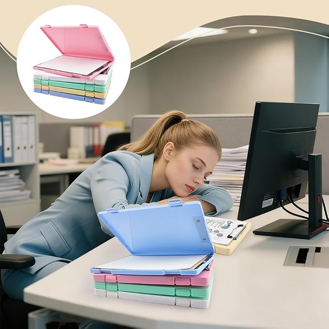 FINGERINSPIRE 5PCS A4 Paper Organizer Box 9.25x12.8x0.98inch Plastic Clipboards Storage Box 5 Colors Rectangle File Storage Writing Pad Document Organizer for Home Office Travel Supplies