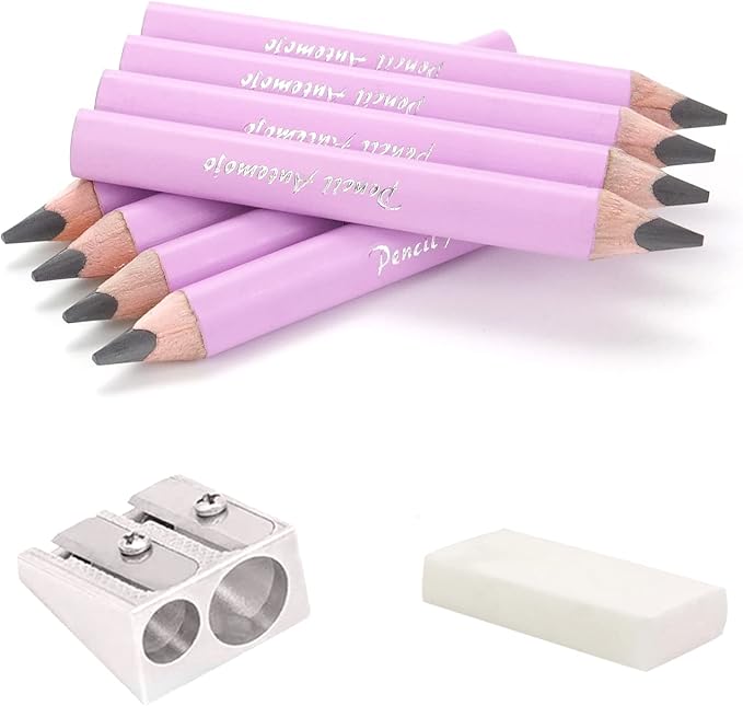 3.5-inch short triangular fat pencil, 5mm fat refill, mini wooden pencil, suitable for small hand writing and painting for preschool children and kindergarten (8 light pink)