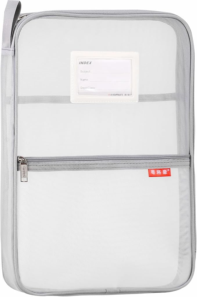 Pendancy Mesh Zipper Pouch 14.8x10.8 in Transparent Lightweight Nylon File Folders, A4 Size Multi-layer Subject Document Organizer Accessories Storage bag for Office and School Supplies(Gray)