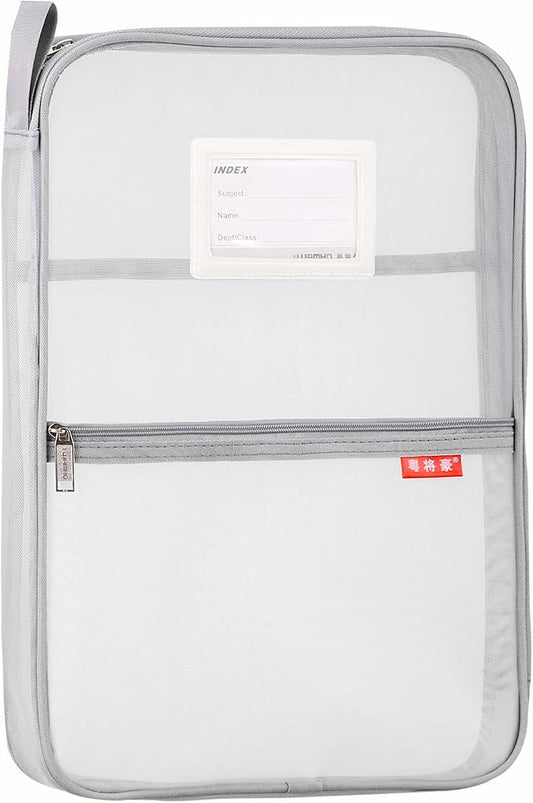 Pendancy Mesh Zipper Pouch 14.8x10.8 in Transparent Lightweight Nylon File Folders, A4 Size Multi-layer Subject Document Organizer Accessories Storage bag for Office and School Supplies(Gray)