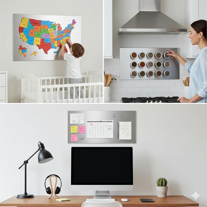 17.1" x 11.8" 4 Pack Alloy Steel Magnetic Board - Magnet Bulletin Board to Display Magnetic Letters Numbers Animal, Poetry, Spice Jars, Notes, Photos, Suitable for Wal (4)