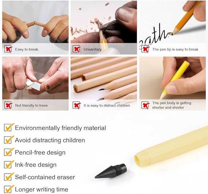 OFFCUP Infinity Inkless Graphite Pencil, 7PCS with 7 Replaceable Nibs & Extra Eraser, Multicolor, Ambidextrous, B Hardness, 0.5mm, Unisex, Contemporary Style, Writing, Drawing, Marking