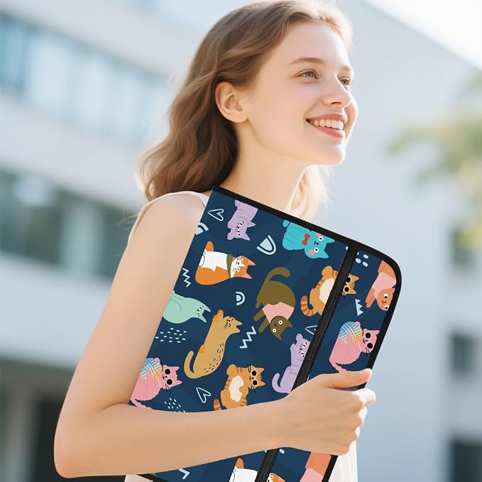 WEBEEDY Cartoon Cat Expanding File Folder 13 Pockets Cute Cat Accordion File Organizer with Labels and Zipper, Waterproof Portable Document Organiser for A4 Paper Photo Letter Receipt Paperwork
