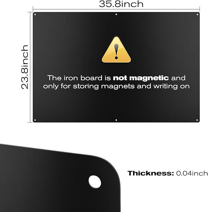 24" x 36" Magnetic Board, Black Magnet Bulletin Board to Display Magnetic Letters, Metal Board for Wall, Refrigerator Photo, with Dual Lock Tape and Screws, Marker Pen