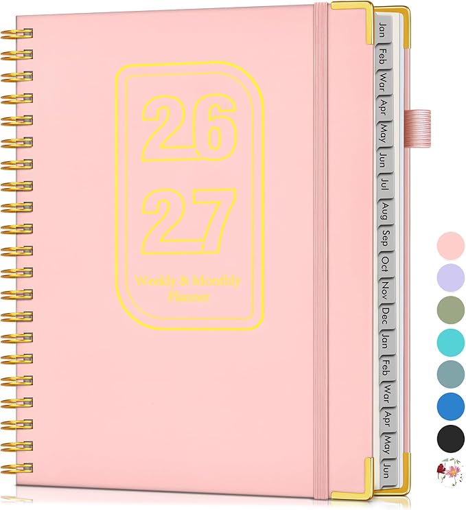 Planner 2026-2027, 18 Months Weekly and Monthly Hardcover Planner, January 2026 - June 2027, 8.5" x 11" A4 Large Daily Calendar Planner Book with Tabs, Spiral Yearly Agenda Organizer Notebook for School Work Home, Pink