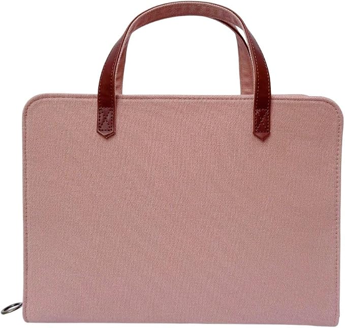 Bible Cover for Women Canvas Case with Leather Handles, Purse Style Bible Bag with Zippered Closure and Snap Pocket (Dusy Rose Pink, Large Bibles)
