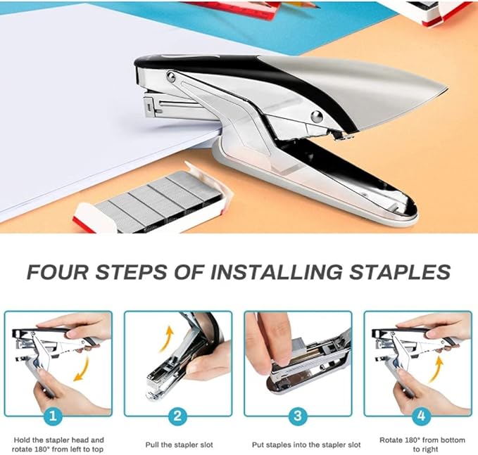 Creative Stapler Plier Stapler Heavy Duty Hand Held Stapler, 25 Sheets Capacity Desktop Office Stapler Manual Paper Stapler for Office Home Stapler for Gifts Stapler (Color : Stapler+Staples