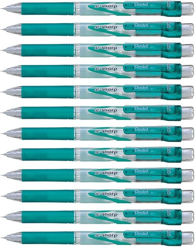 Pentel E-Sharp Automatic Pencil, 0.5mm, Green Accents, Box of 12 (AZ125D)