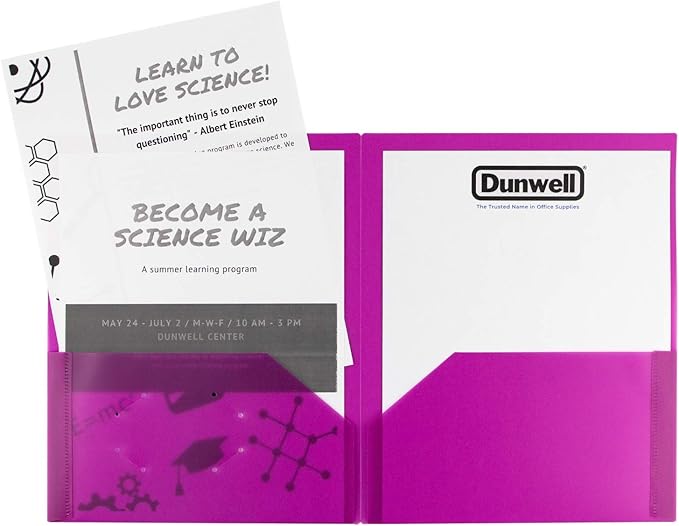 Dunwell Colored Plastic Folders with Pockets - (12 Pack, Assorted Colors), 2-Pocket 8.5x11 Folders for School and Office, Heavy Duty Long Lasting Poly, Includes Labels